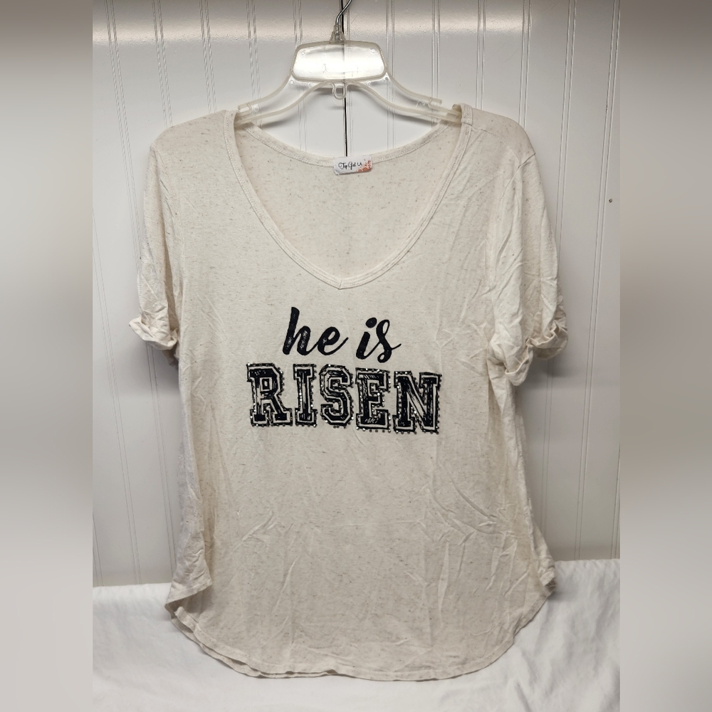 Misses boutique tee "he is RISEN" from Top Girl LA, 1X
